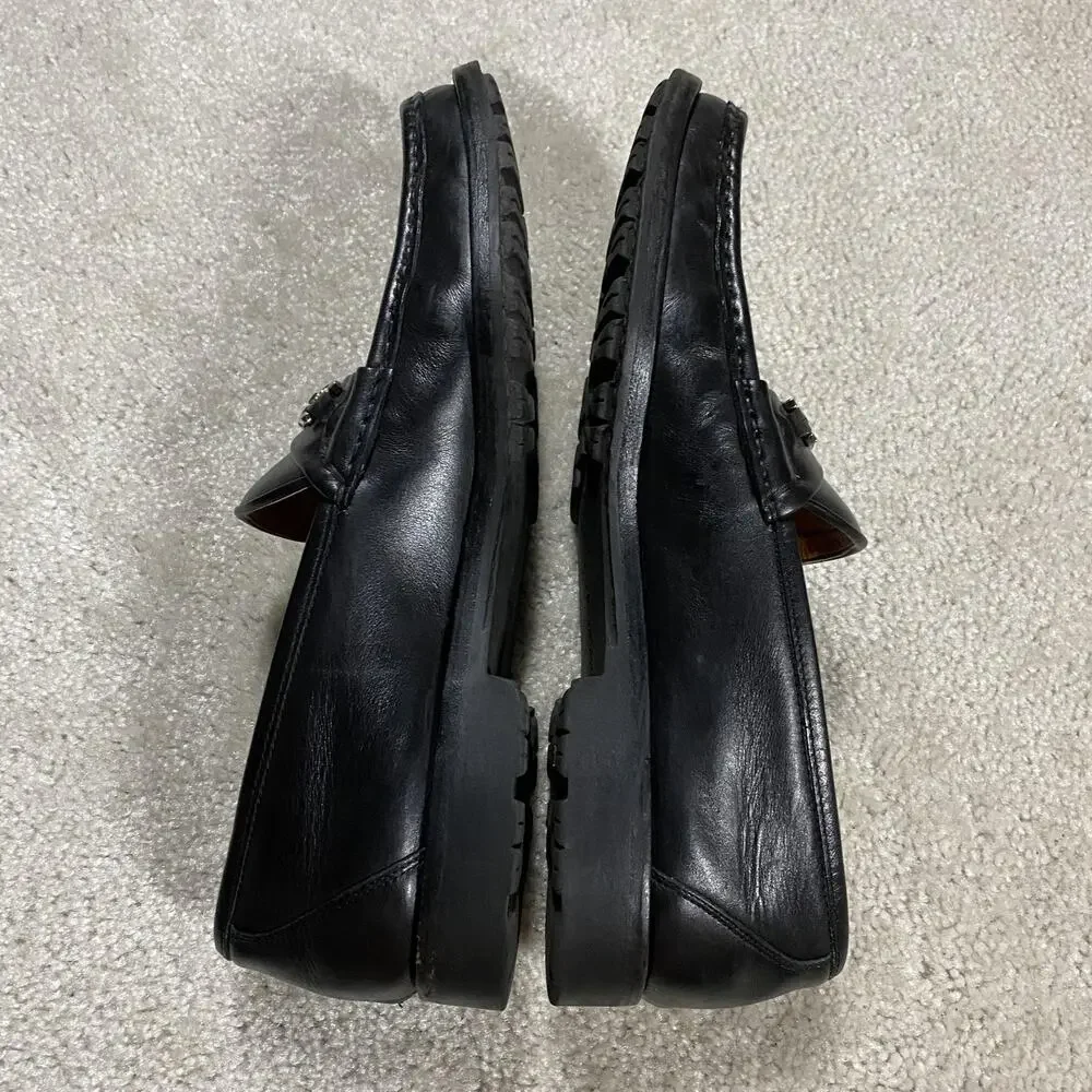 Salvatore Ferragamo Shoes Mens 11.5B Black Leather Gancini Loafers Lug Sole